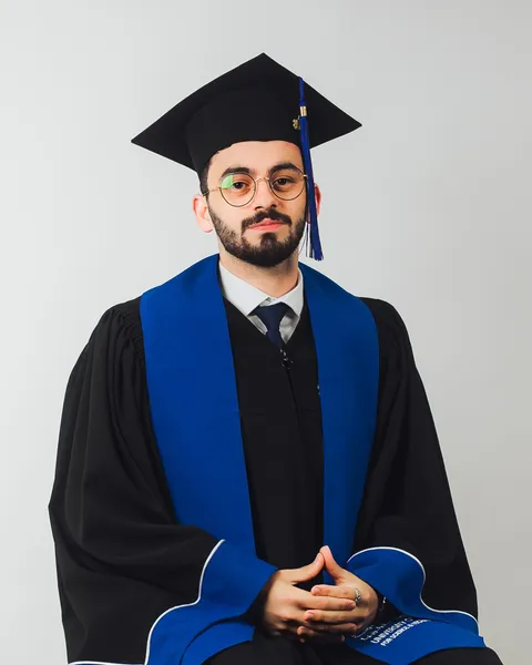 Graduation portrait in cap and gown